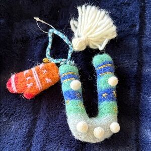 Anthropologie Colorful Wool Ornament Letter U with Tassel